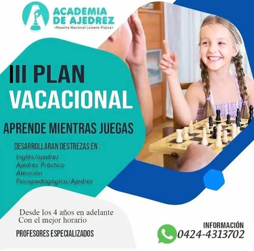 luisanajedrez's tweet photo. ¡Se parte de esta aventura! Inglés -Ajedrez, Estrategias de aprendizaje-Ajedrez, Ajedrez deportivo, escribe por Whatsapp+584244323702 https://t.co/2TLIaZDyN1