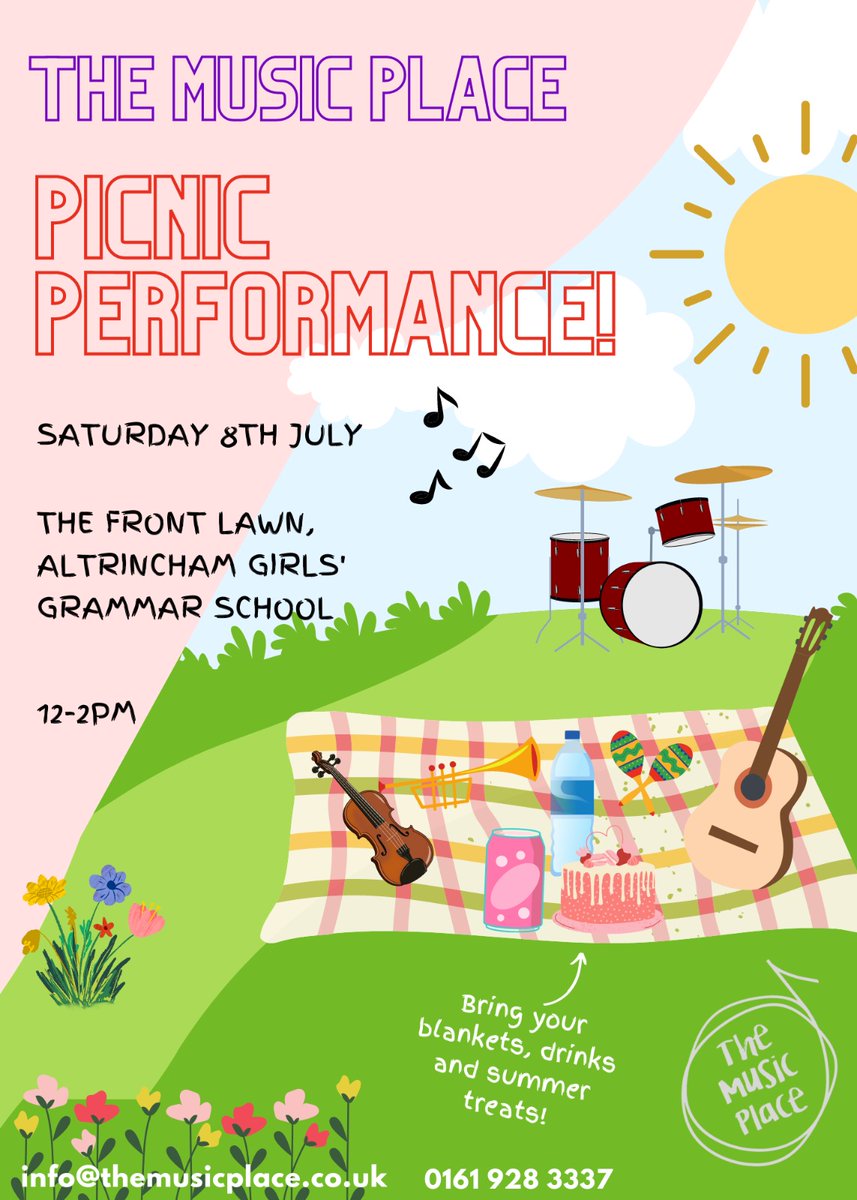 Something a bit different for our Summer performance this year! 🌞⛱️

We're really excited and would love as many lovely picnic performances as possible 😎

Get in touch if you'd like to perform or let your teacher know! 🎶