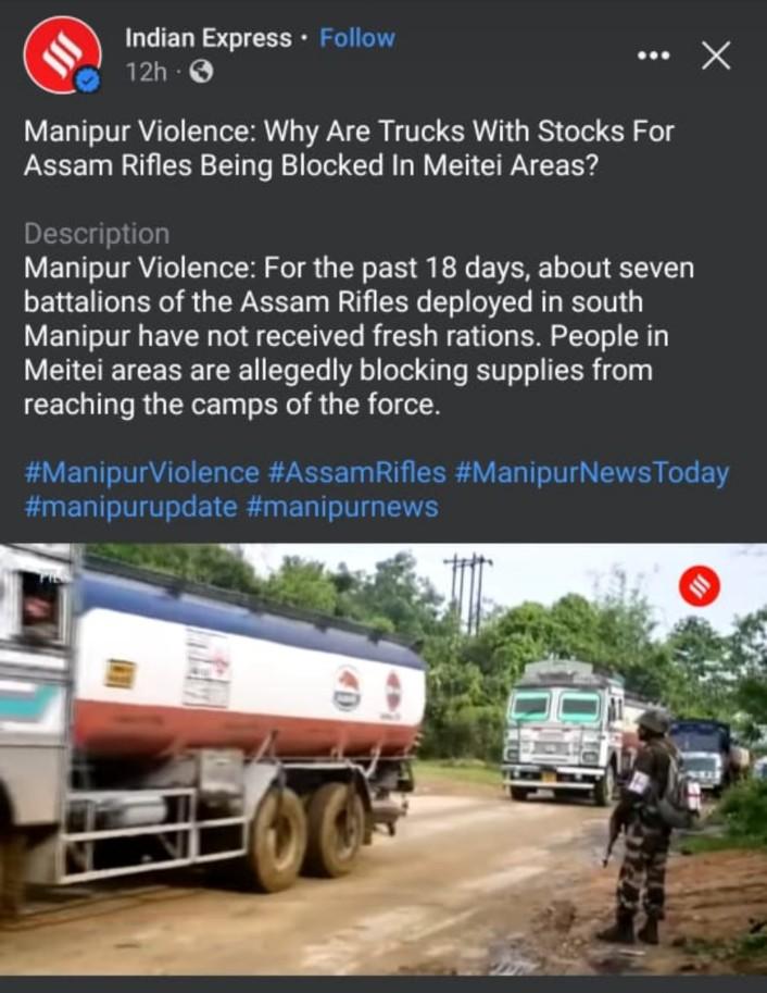 Batman1947_'s tweet photo. #ManipurViolence 

Trucks with Ration &amp; Stocks for #AssamRifles blocked on highway by "Meiteis"

So "Meities" are -
#RealCulprits
#Anti-national
#Anti-Army 
#Anti-Tribal
#Anti-Development in tribal areas
#Anti-Education for Tribals

https://t.co/QD0gFXUTTE https://t.co/mLde4Dtu4V