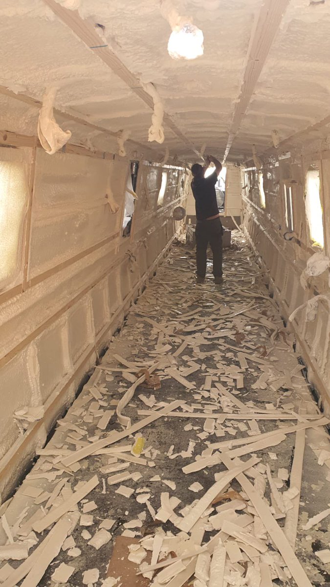 NBofDistinction's tweet photo. A few catch-up pics of boat 19 - wire loom and batoning, spray foam insulation and cutting back #newnarrowboat #64ftboat #narrowboat https://t.co/lYDCykfPmF