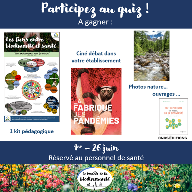 biodiversante's tweet photo. [EVENEMENT]
Le mois de la #biodiversanté !
Du 1er au 30 juin 2023
une opération destinée aux établissements de santé pour rappeler les liens entre #biodiversité et santé humaine !
Participez au quiz ! 
#onehealth #uneseulesanté #santé #hopitaux #RSE 
https://t.co/YTMHzH4gt9 https://t.co/KZQpCgxesJ