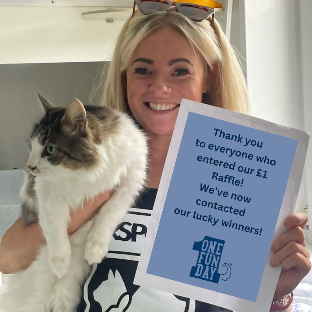 RSPCAhx's tweet photo. Our £1 raffle #OneFunDay winners have now been contacted, thank you to all who entered! @RSPCA_official 🐾🥳👏 https://t.co/etIPrHG7Pr