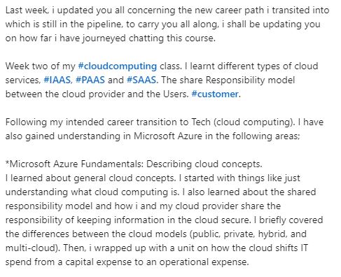 samuel_olo75614's tweet photo. #Cloudcomputing #Azure #Azurecloud #cloudjourney #transitionintotech #teaching #cloud #microsoft #innovation https://t.co/m3GW0KOMmY