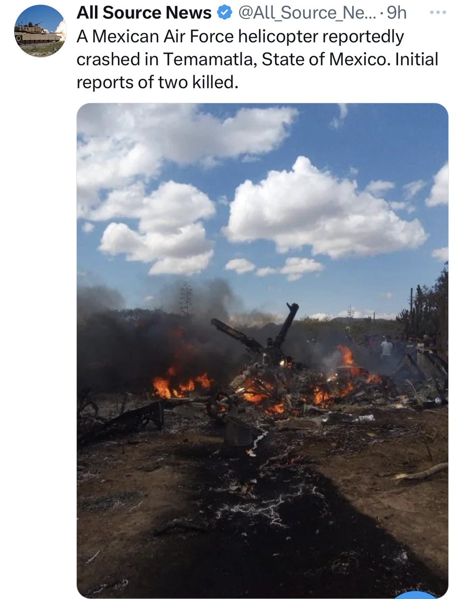 Deleted this tweet as it appears the reporting of helicopter crash was false. I quote tweeted the original report which still has the tweet up of the Mexican helicopter crash. 
Thank you for the correction and apologies for my mistake. https://t.co/X41lmaRtZs https://t.co/YYSvfmPkKn