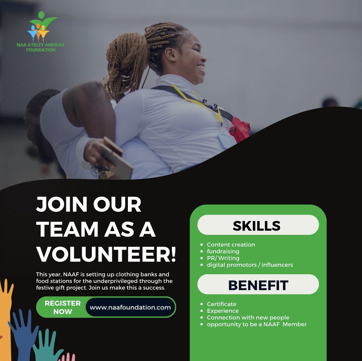 naafoundation_'s tweet photo. We are also excited to have new people volunteer and be a part of our community and project 

Our volunteers program is open now - 24th June,2023

To signup visit https://t.co/7xaO3zBurY

#naafteam #volunteer #ngo #charity https://t.co/2J7fqoQfgP