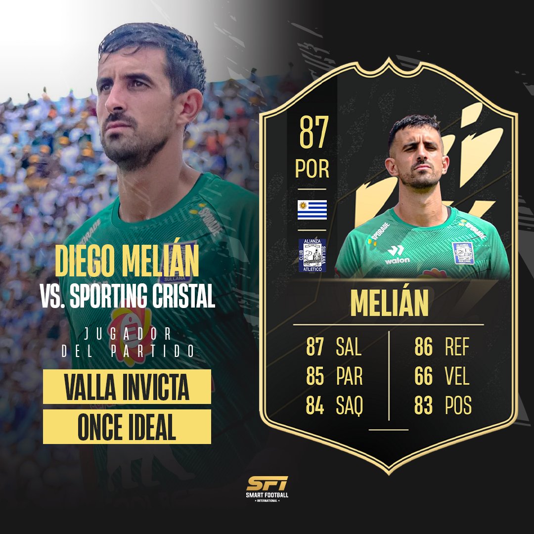 ➕1️⃣ ⤴️

😎 <a href="/DiegoMelian_1/">Diego Melián</a> mejoró su carta después de mantener la valla invicta y quedar dentro del once ideal por su actuación ante <a href="/ClubSCristal/">Club Sporting Cristal</a> 🇵🇪

🇺🇾 M V P para el arquero de <a href="/alianzasullana_/">Alianza Atletico de Sullana</a> en la Fecha 19 de la @LigaFutProf