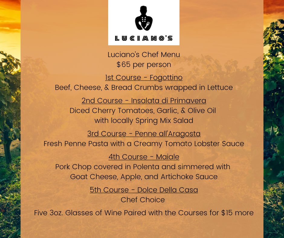 Chef Menu for Friday &amp; Saturday.  It’s unlikely that the Rooftop will be open because of rain predictions.  Call 316-777-0045 to make your reservations. 🍷