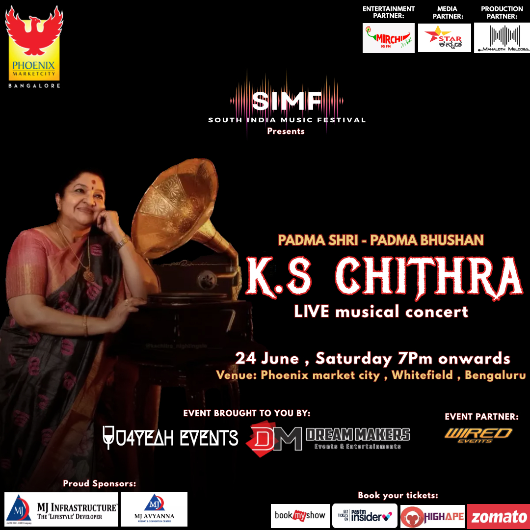K.S. CHITRA 'LIVE' In Concert At Phoenix Mall On 24 June 2023 at 7PM onwards at Phoenix Marketcity,Whitefiled : Bengaluru
For More info: in.bookmyshow.com/chennai/events…