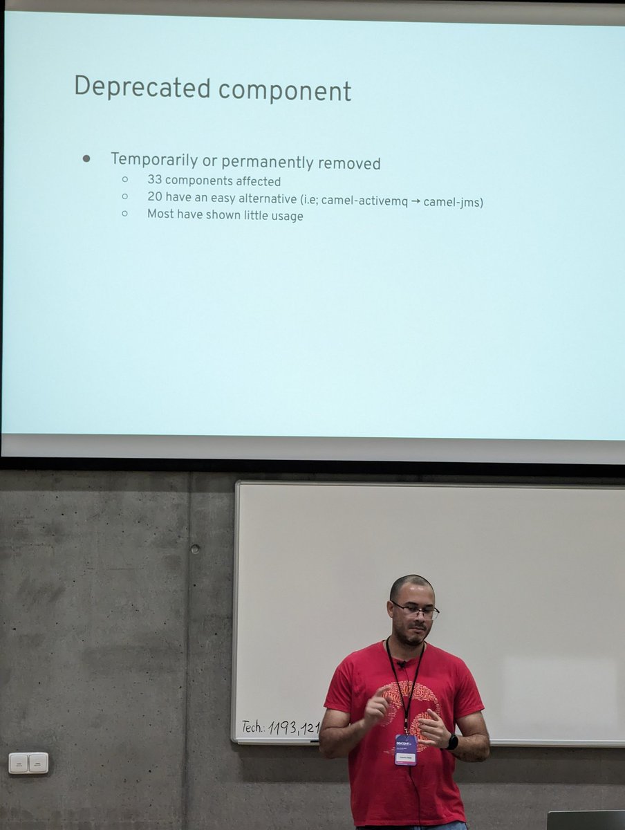 scholzj's tweet image. @otavio021 explaining what to expect from @ApacheCamel 4 and how to prepare for a smooth migration from Camel 3. #DevConf_cz