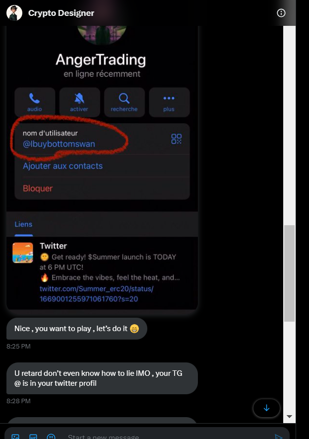 anger_trading's tweet photo. Looks to me like #CROOGLE and #PUMPTOPIA dev team are launching projects, abandoning and scamming RELENTLESSLY.
@Nidhal0607 and TG handle: Shikin and his boyz even have to resort to lame ass broke tactics to scare tactic skem rn LOL
Fucking insane how people can use a fake tg account with my "TG CHANNEL NAME" / iBuyBottoms w AngerTrading as a profile to request that I return their paid shills which I never even heard of
So dumb...