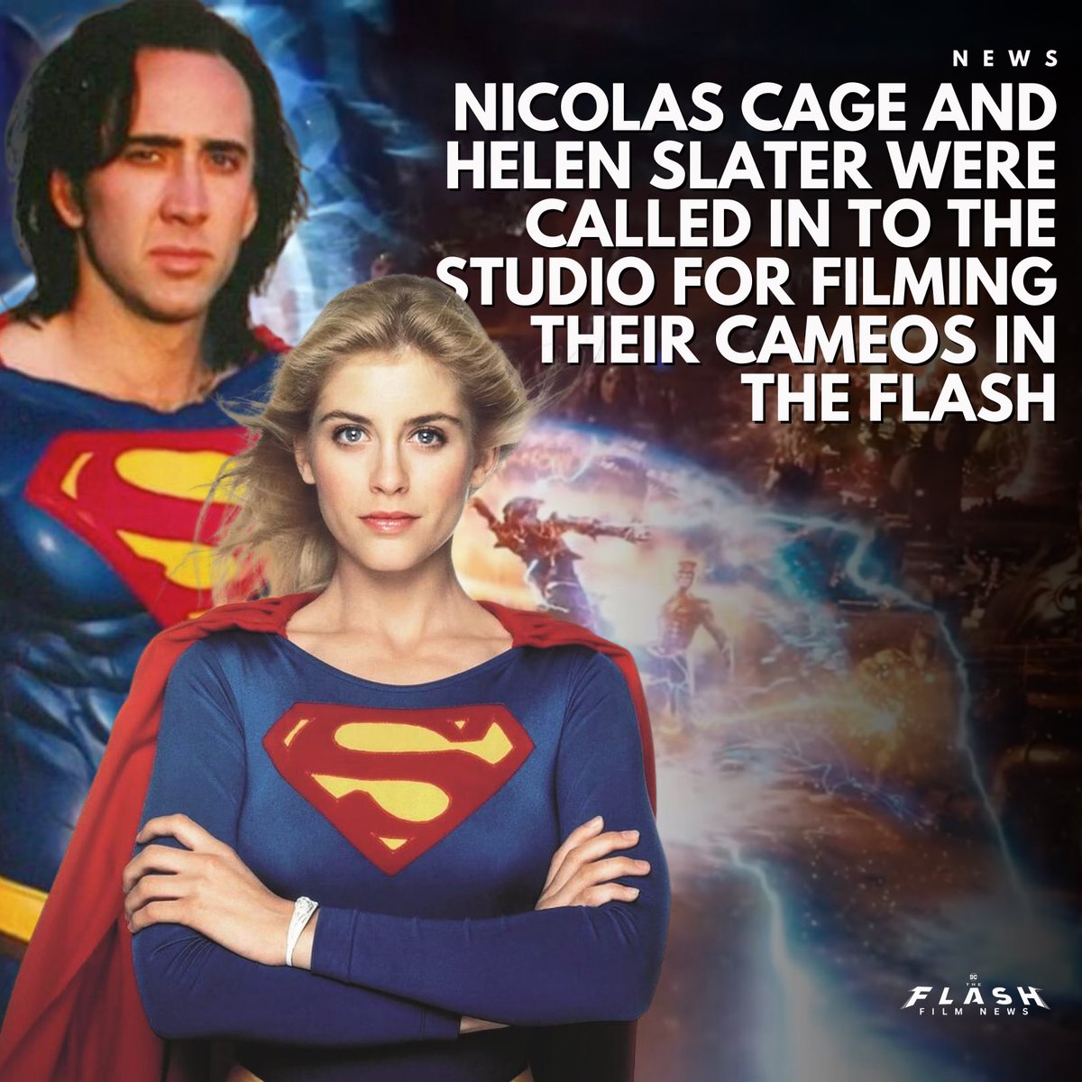 Nicolas Cage and Helen Slater were called in to the studio for filming their cameos in THE FLASH. 

The Muschiettis brought in the original costume designer for Superman Lives to create Cage’s suit that he wore for the surprising cameo. #TheFlashMovie