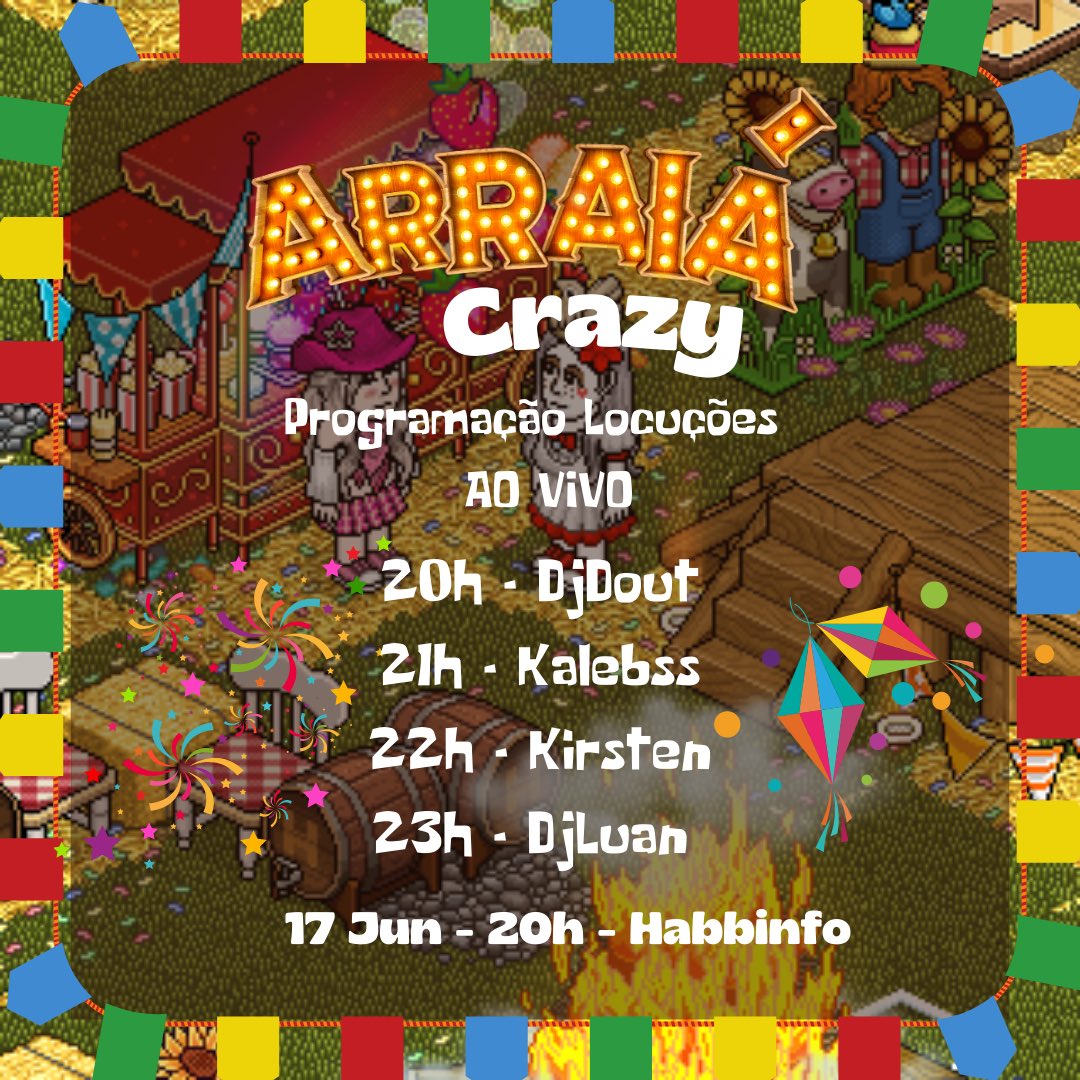 O clima da festa junina é tão gostoso que parece que o coração da gente fica quentinho, igualzinho à fogueira. 🤠

✨ Para deixar o clima mió de arretado, apresento os locutores que vão fazer a alegria da festaça. Esse trem tá bão di mais da conta sô.

Hoje no @Habbinfo às 20h.