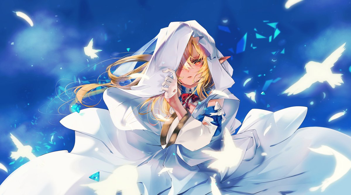 shiranui flare 1girl blonde hair long hair dark-skinned female pointy ears dark skin solo  illustration images