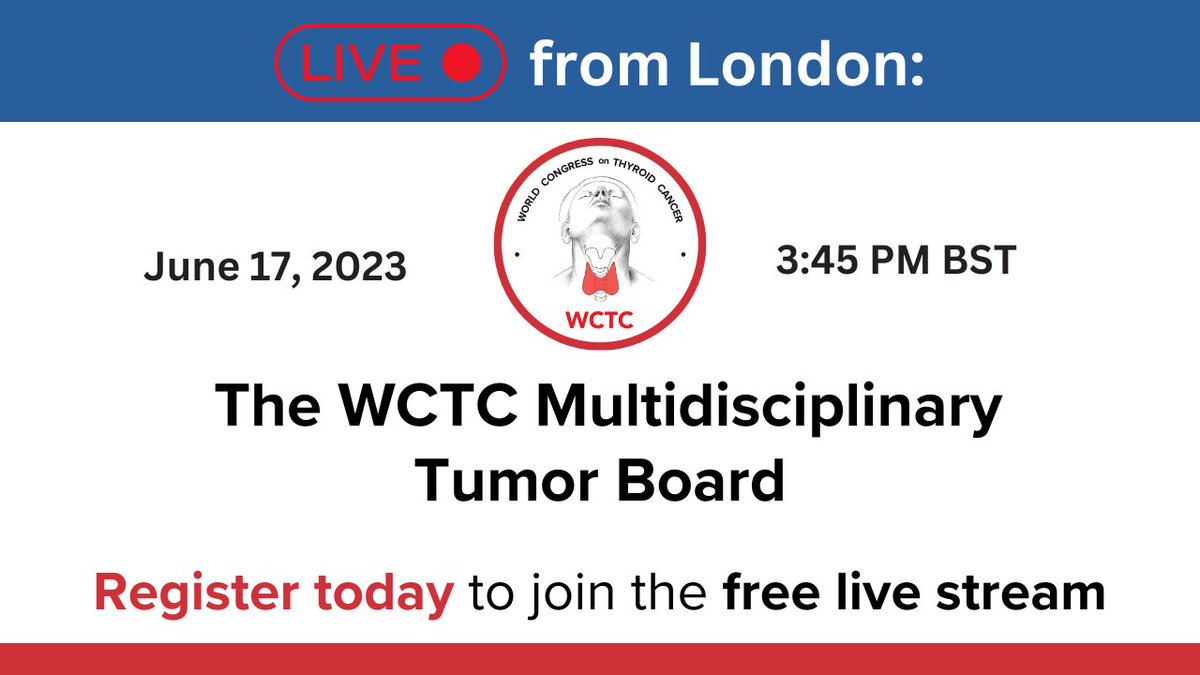 Not to late to register for the free live stream!

The Tumor Board and Closing Session will be live streamed to the WCTC Academy.

More information here: academy.thyroidworldcongress.com/thyroidworldco…

#thyroid #WCTC