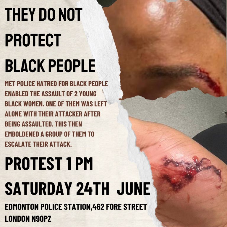 Join us 24th June 1pm to demand accountability and  rage at the treatment of 2 young Black women by Edmonton police, left alone with their abuser and assaulted. The police are racist, they do not protect Black people! The police are the enablers and the perpetrators! 😡✊🏽