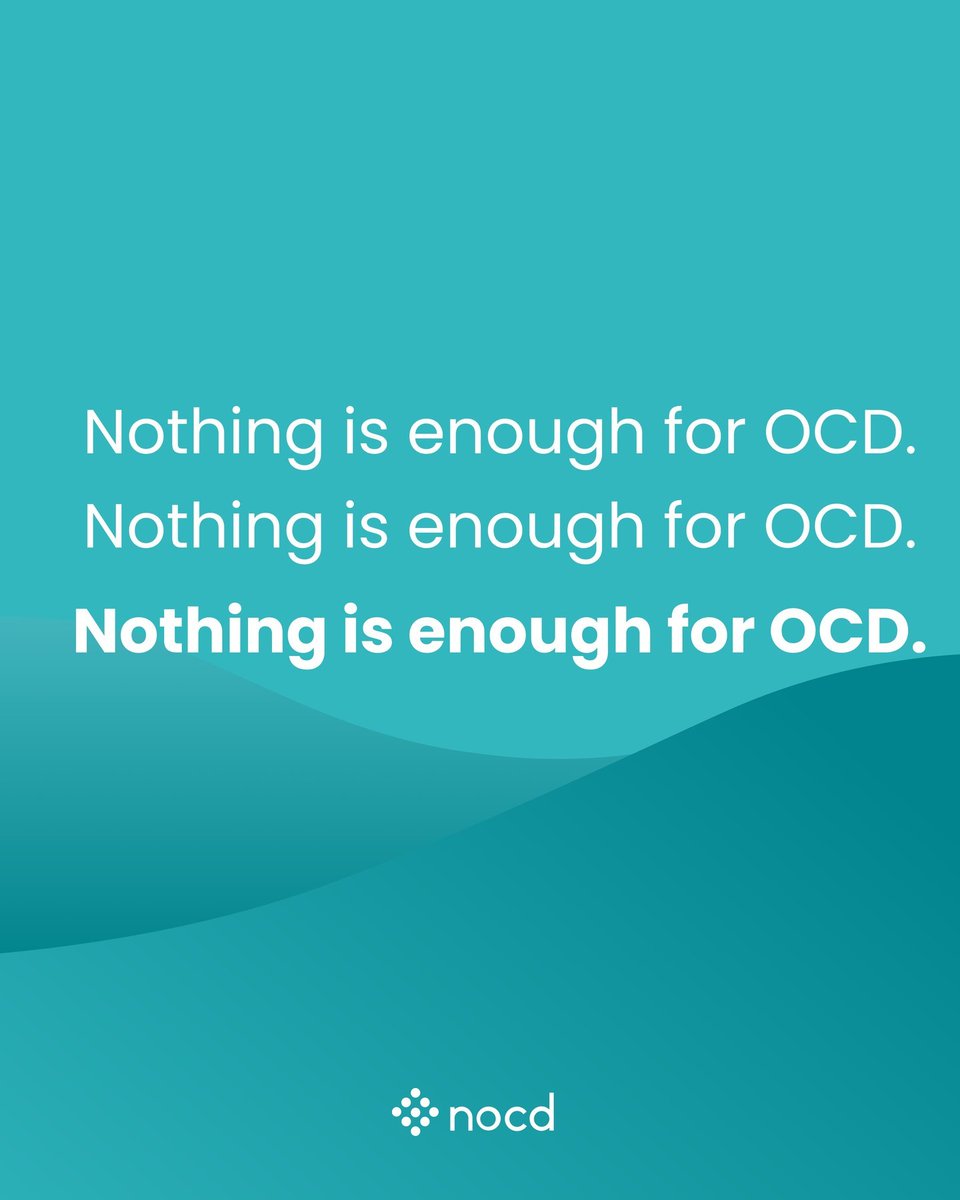 treatmyocd's tweet image. No matter what you give, there will never be enough to &quot;satisfy&quot; anxiety. This is why you might find yourself justifying doing *just one more* compulsion, or spending *just a little* longer on it.
#OCDHelp