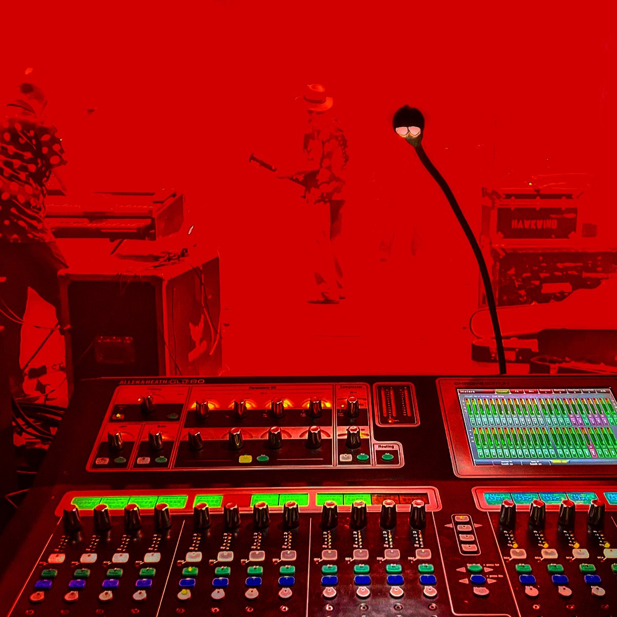 Bit of a change of pace for me last night… don’t really do this kinda thing much these days. Monitors for Hawkwind - space rock and flashing lights. #livingthedream