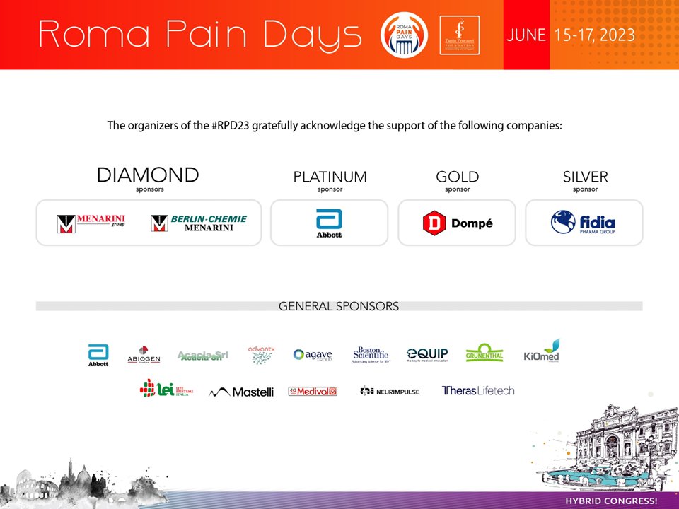 Thank you to all our sponsors. The #RPD2023 organizing Committee is grateful for your precious support!
#pain #painmanagement
<a href="/giuvarr/">giuvarr</a> <a href="/Fond_P_Procacci/">Paolo Procacci Foundation</a>