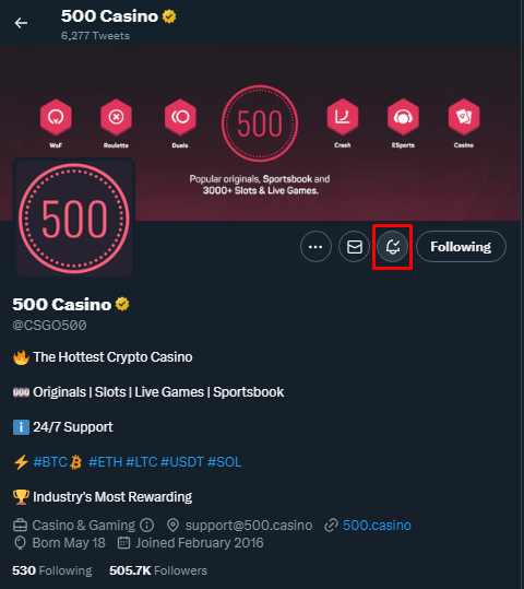 500Casino's tweet photo. Show us you have notifications on, and we may surprise you with something cool 😎 https://t.co/Fm2fDZsYGZ