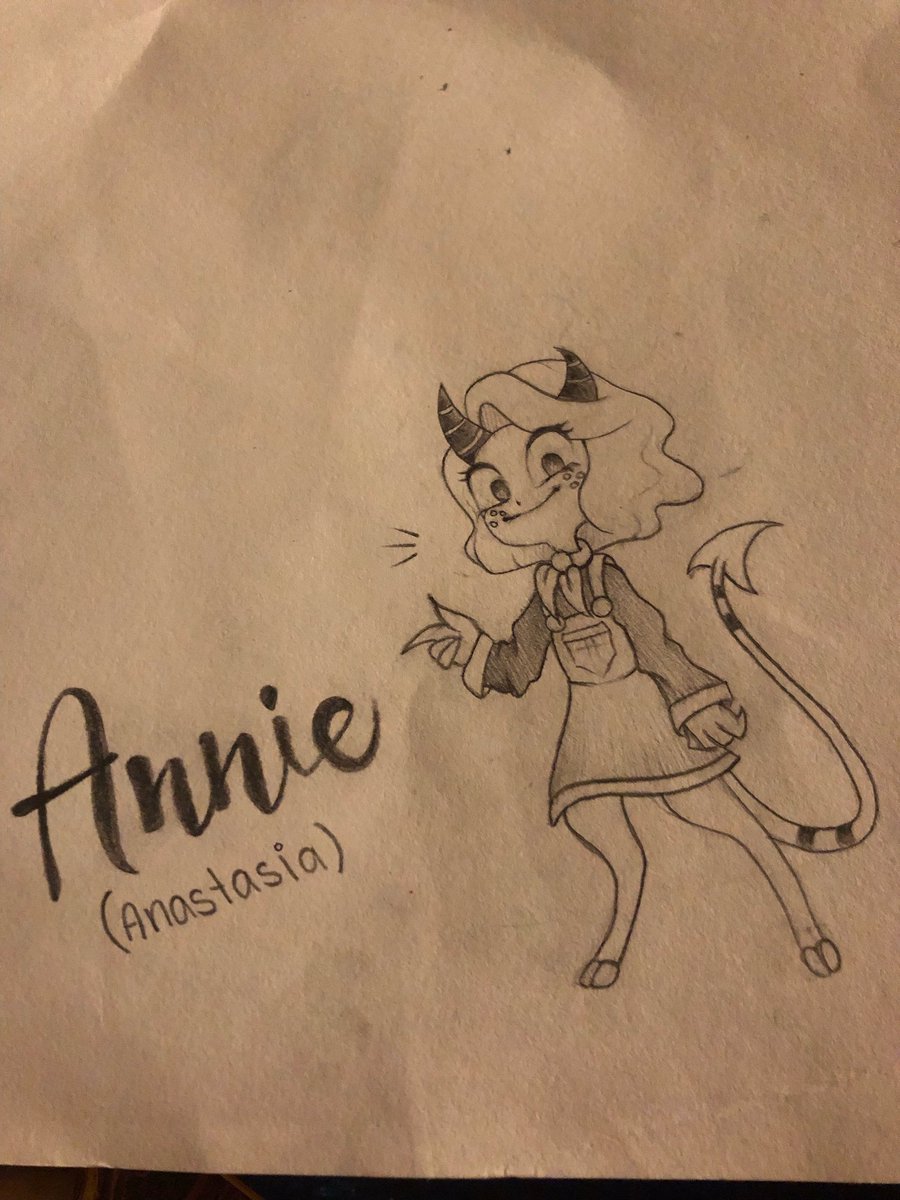 A_Helluva_Simp's tweet photo. Meet Anastasia (or Annie for short!), my #HelluvaBoss OC! I finally completed her re-design, and I think she looks adorable 😊💕 https://t.co/hGi8516gJM