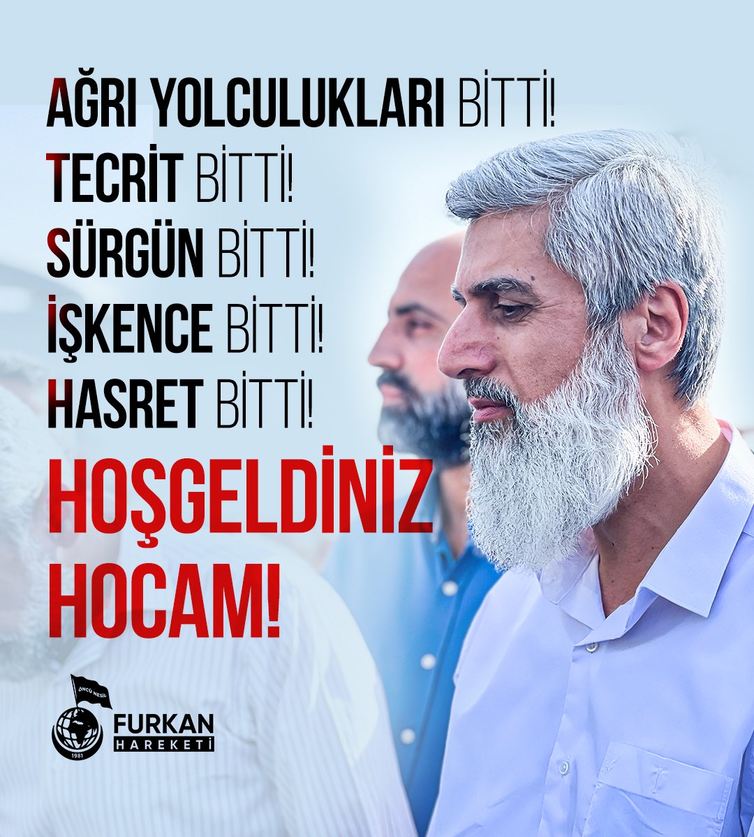 furkanhareketi's tweet photo. Ağrı Yolculukları BİTTİ! 
Tecrit BİTTİ! 
Sürgün BİTTİ! 
İşkence BİTTİ! 
Hasret BİTTİ! 

AlparslanHocam HoşGeldiniz https://t.co/MwUk1zjcfO