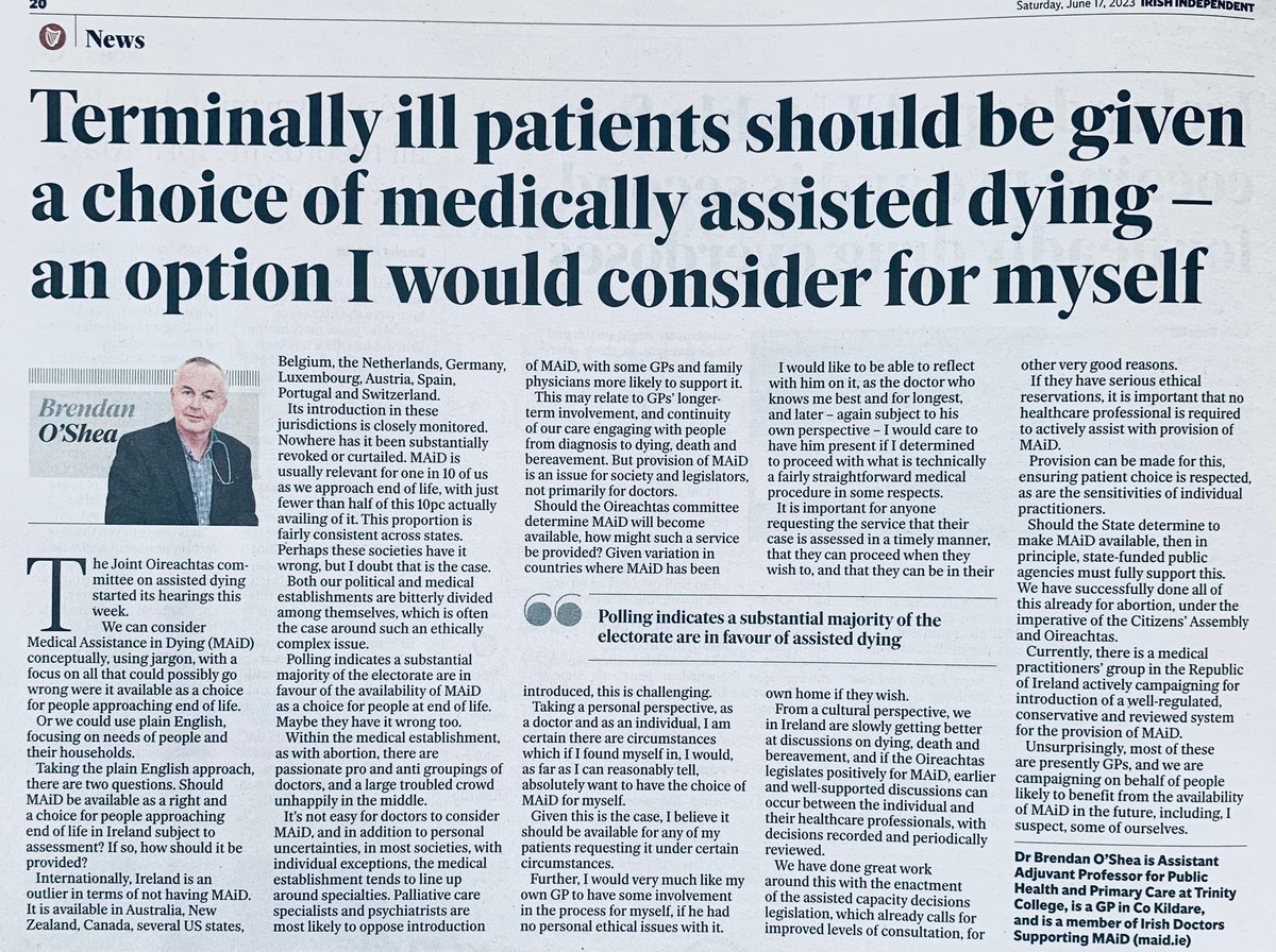 What doctors often think in private. Refreshing to see doctors speaking publicly in Ireland. #VAD #PatientChoice