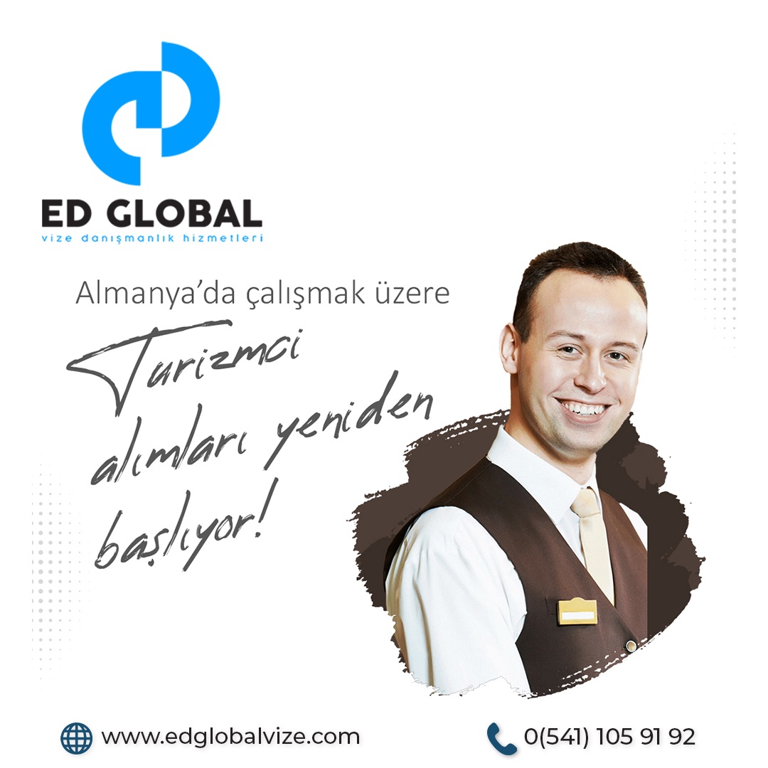 Almanya’da çalışmak üzere turizmci alımları yeniden başlıyor! 
🔹 İyi derecede İngilizce veya Almanca bilgisine sahipseniz,
🔹 Turizm alanında Önlisans veya Lisans mezunu ve deneyim sahibiyseniz,
🔹 25-35 yaş aralığındaysanız bizimle iletişime geçiniz. 
📞 0(541) 105 91 92