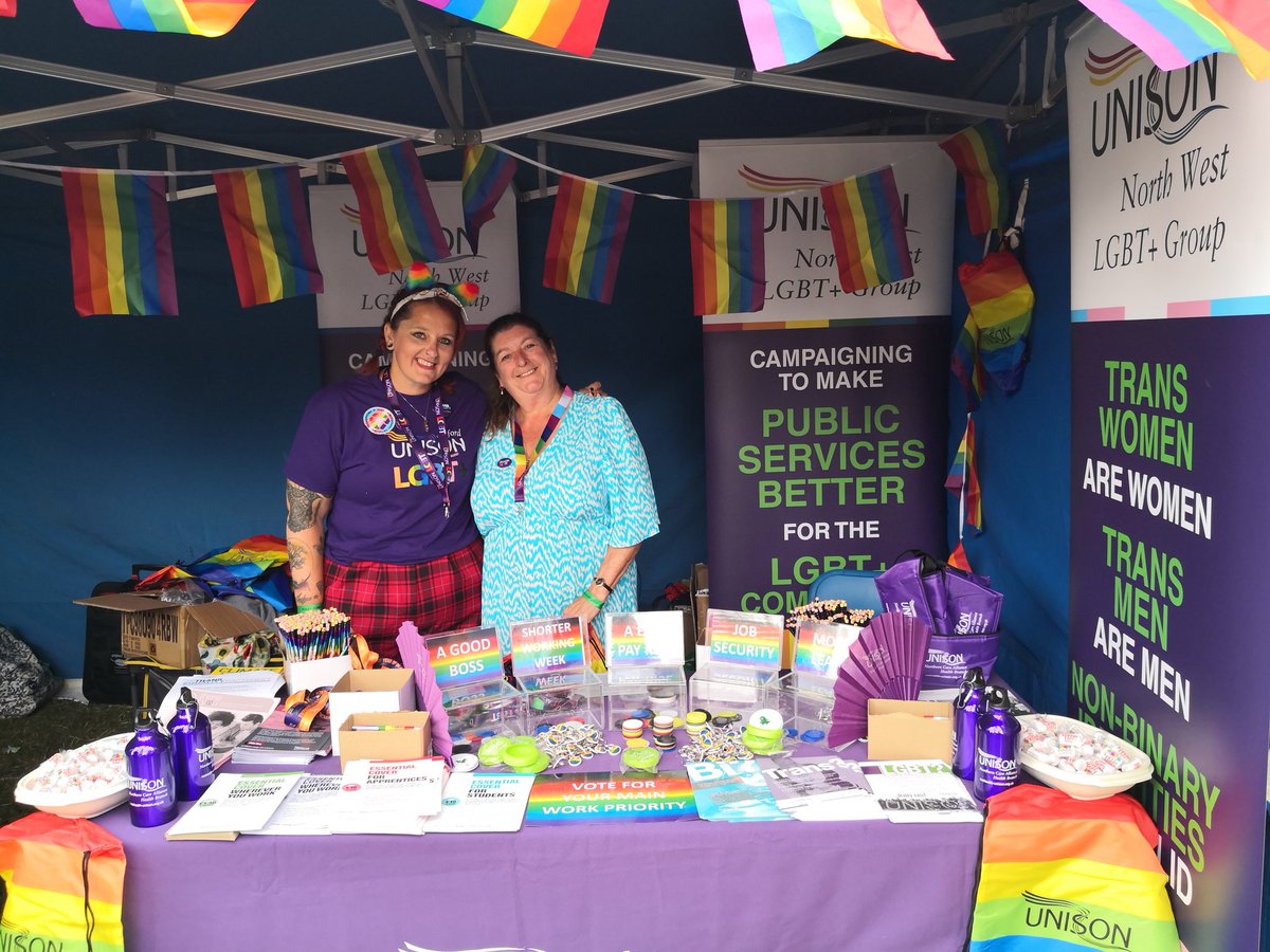 unisonnwlgbt's tweet photo. We're at @salfordprideuk talking about LGBT+ and workers rights! @UNISONLGBTplus @NorthWestUNISON https://t.co/WTx3unTzTQ