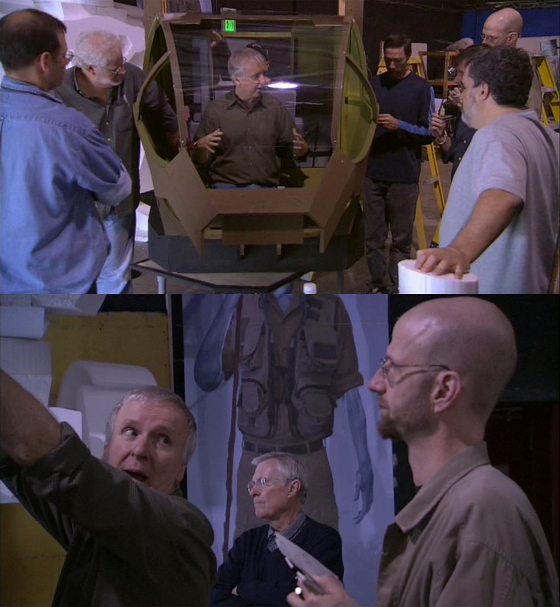 Avatar - These were taken the first day we reviewed the full size AMP suit full scale cockpit mockup . This was an important step for Jim to asses the scale and views out and in through the windshield. The mockup was built at Legacy VFX.