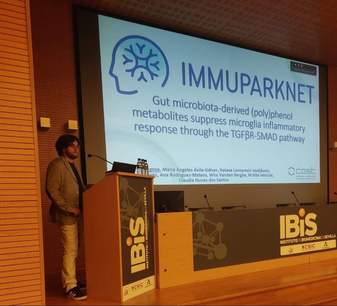 Our <a href="/Diogo_Carregosa/">Diogo</a> at <a href="/immuparknet/">Immuparknet COST ACTION 21117</a> COST action meeting in <a href="/ibis_sevilla/">IBiS</a> unveils how polyphenol metabolites modulate neuroinflammation through the TGFb-SMAD pathway🔬Stay tuned for new results!!
Gratitude to <a href="/ERC_Research/">European Research Council (ERC)</a> for the support. <a href="/nova_medschool/">NOVA Medical School</a>