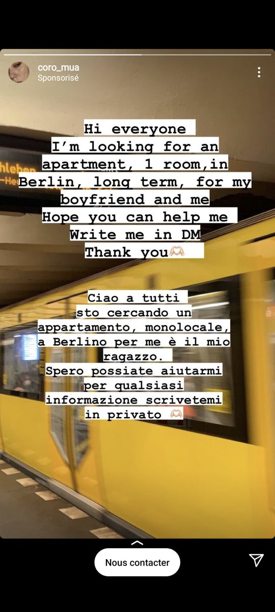 chefline_'s tweet photo. L'état du marché locatif à Berlin est tellement cata que des gens sponsorisent des storys insta pour trouver un appart 😬 https://t.co/l2atCT4csT