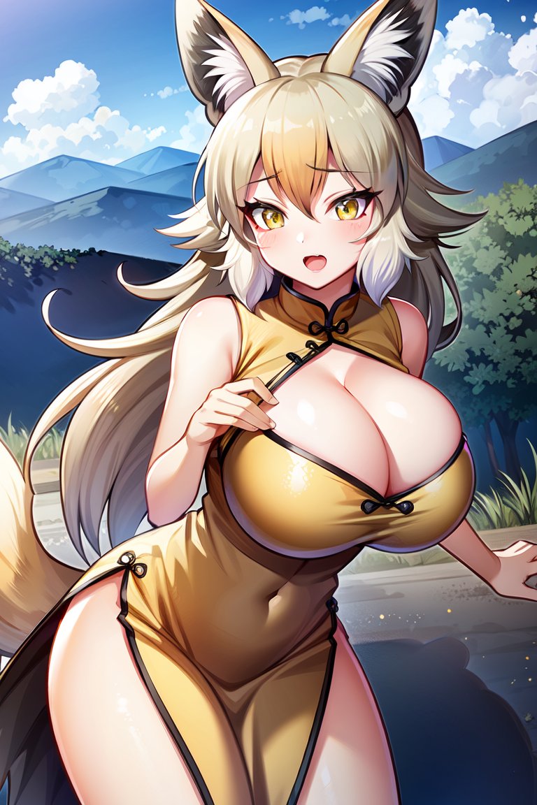 AI描きプログラムでアフリカンゴールデンウルフのチャイナドレス姿を作ってみました🐺🎵

#けものフレンズ 
#stablediffusion 
#AIイラスト #AIart 