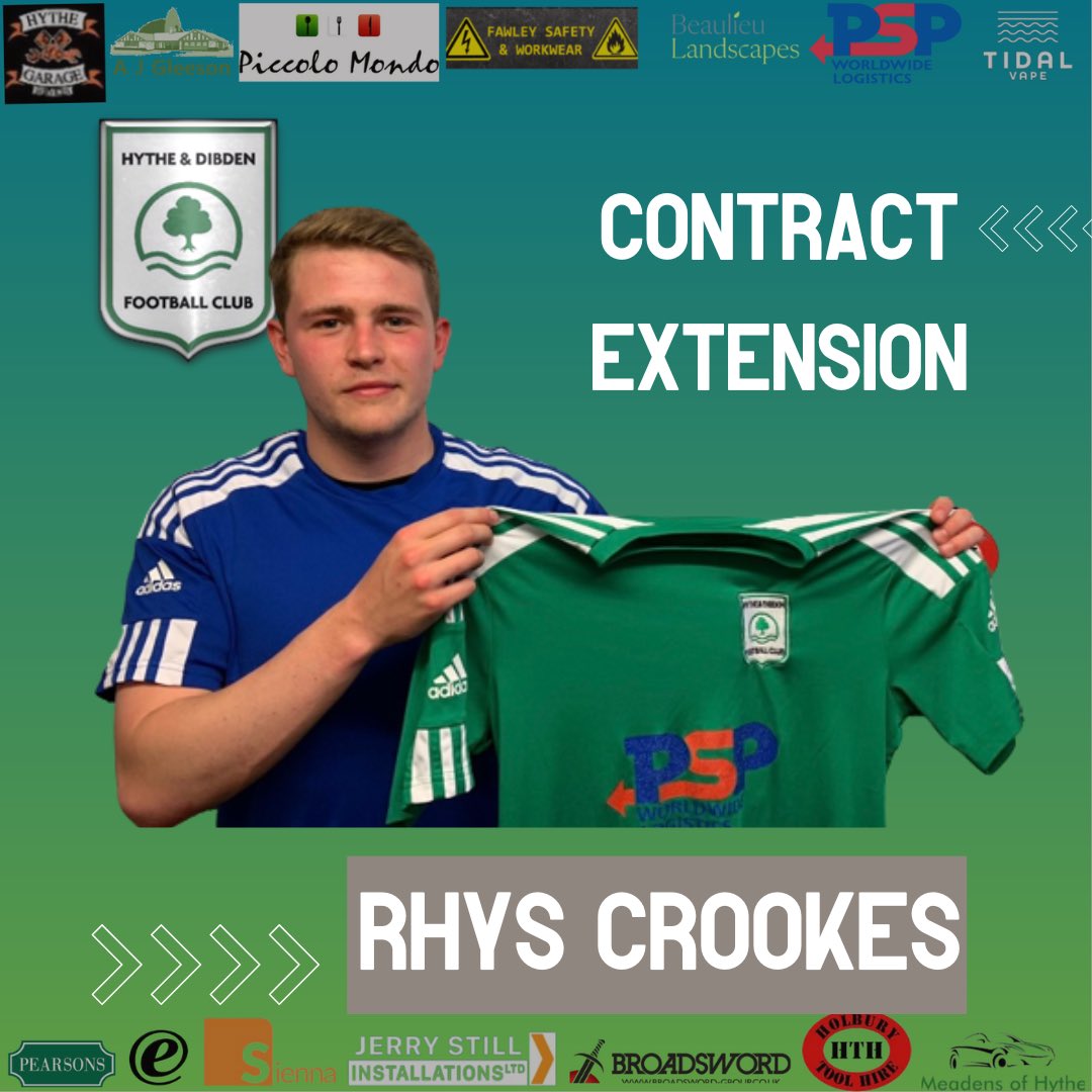 HytheDibdenFC's tweet photo. 📣✍️ #contractextension 

Rhys Crookes (@Rhys_Crookes) has extended his contract with us and will be remaining in green for the 2023/24 @WessexLeague Premier season. 

#welcomebackryhs https://t.co/ACZNuiEIz3