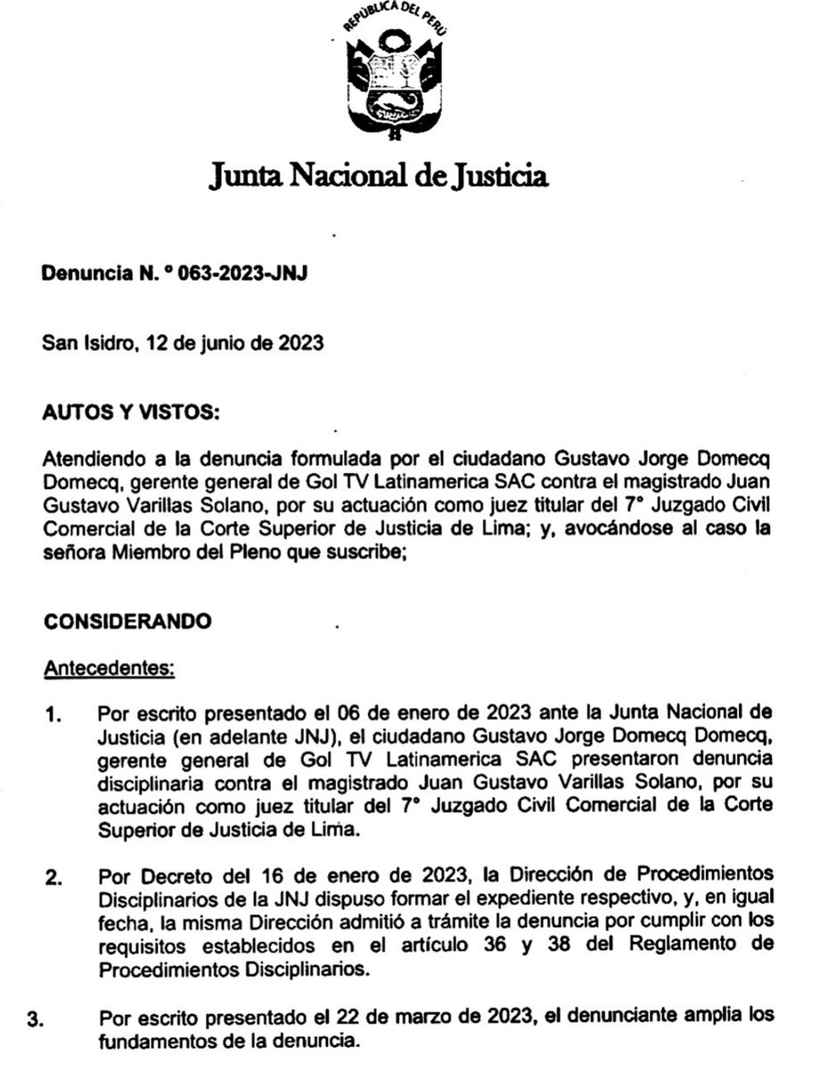 La Junta Nacional de Justicia decidió iniciar una investigación en contra  del juez Juan Varillas Solano, denunciado por Alianza Lima, y demás equipos  a raíz de las presuntas irregularidades cometidas para conceder