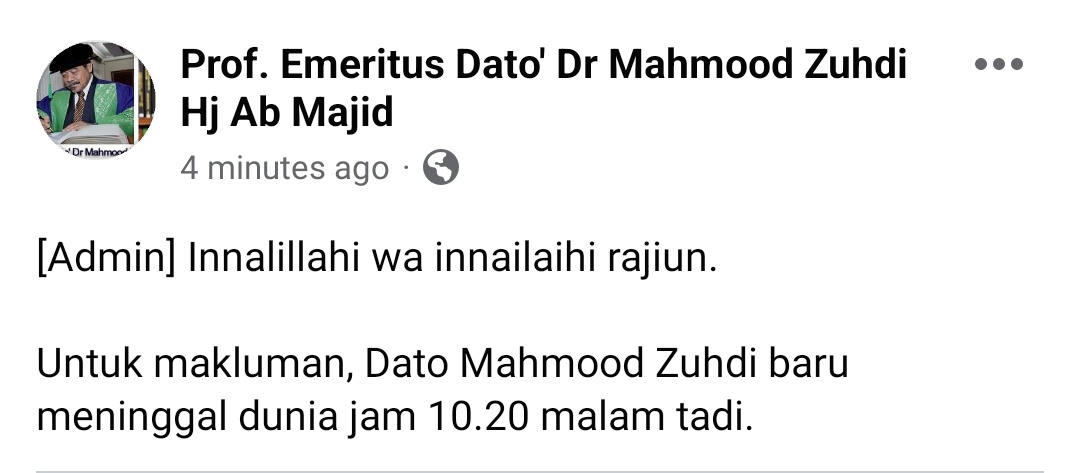 Sedihnya. Seorang pemikir Islam di Malaysia yang hebat sudah pergi meninggalkan kita. Gagasan Fiqh al-Malizī beliau amat bernas. Walaupun dapat tentangan yang hebat tapi ada sudut pandang yang betul dan bermanfaat untuk meraikan keharmonian di Malaysia.

إنا لله وإنا إليه راجعون