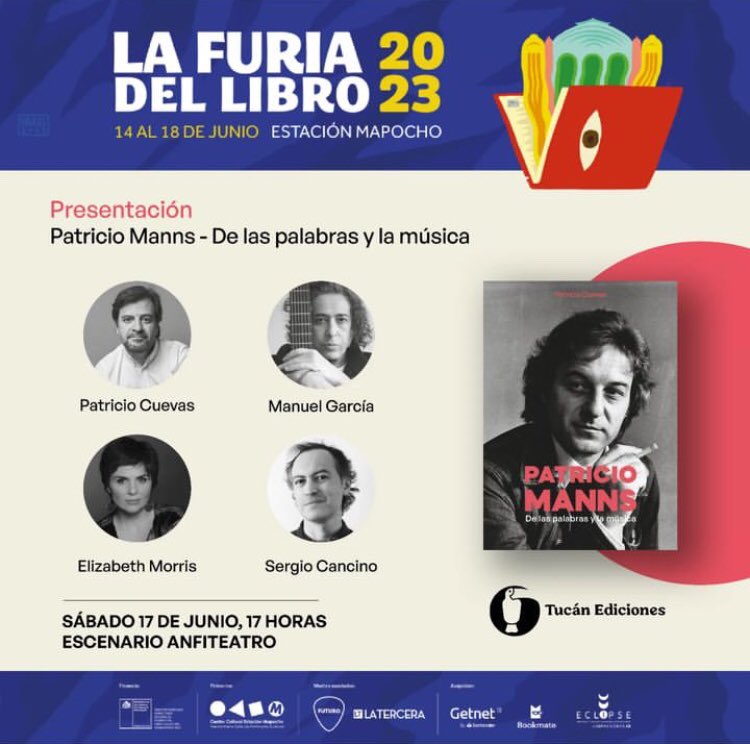 HOY sábado a las 5 acompañaré a <a href="/cuevaspato/">Pato Cuevas</a> en <a href="/lafuriadellibro/">La Furia del Libro</a> para el lanzamiento de su libro sobre #PatricioManns, publicado por Tucán Ediciones (nuestros compañeros del stand 56 con <a href="/piedraredondaed/">La Piedra Redonda Ediciones</a>). Presentadores de lujo: <a href="/elimorrischile/">Elizabeth Morris</a> y <a href="/manugarpez/">Manuel García</a>.
Entrada liberada.