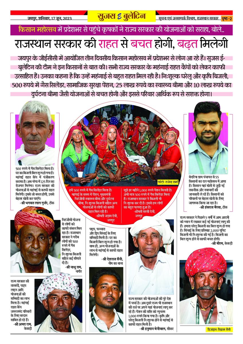 DIPRRajasthan's tweet photo. सुजस ई बुलेटिन
17 जून, 2023

मुख्यमंत्री श्री अशोक गहलोत ने राष्ट्रीय विधायक सम्मेलन में कहा, 'राजनीति सेवा का माध्यम, दल-बदल चिंता का विषय'

राजस्थान सरकार की राहत से बचत होगी, बढ़त मिलेगी

आरएएस परीक्षा-2023: 905 पदों पर होगी भर्ती

#rajasthan  #RajasthanNews  #SujasBuletin #DIPRRajasthan
#महंगाई_राहत_कैंप
#MehangaiRaahatCamp

@ashokgehlot51 
@AshokChandnaINC 
@RajGovOfficial 
@RajCMO