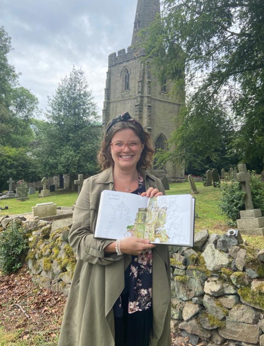 Drew a church today!  #stpeterschurch #thornton #leicestershire in a bit of rain.   Was joined by a friend who was so lovely and took photos then did me lunch!  Number 61 of 310!  I even had a visit from the vicar. #hayleydrawschurches #leicesterdiocese #artpilgrimage