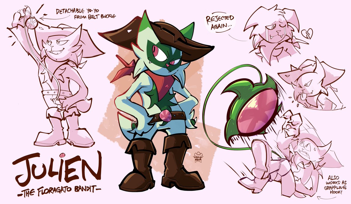 HyperionNova's tweet photo. new Pokémon oc!
Meet Julien, the Floragato bandit with boots and a ton of sass 😼 https://t.co/jZmzO67GJz