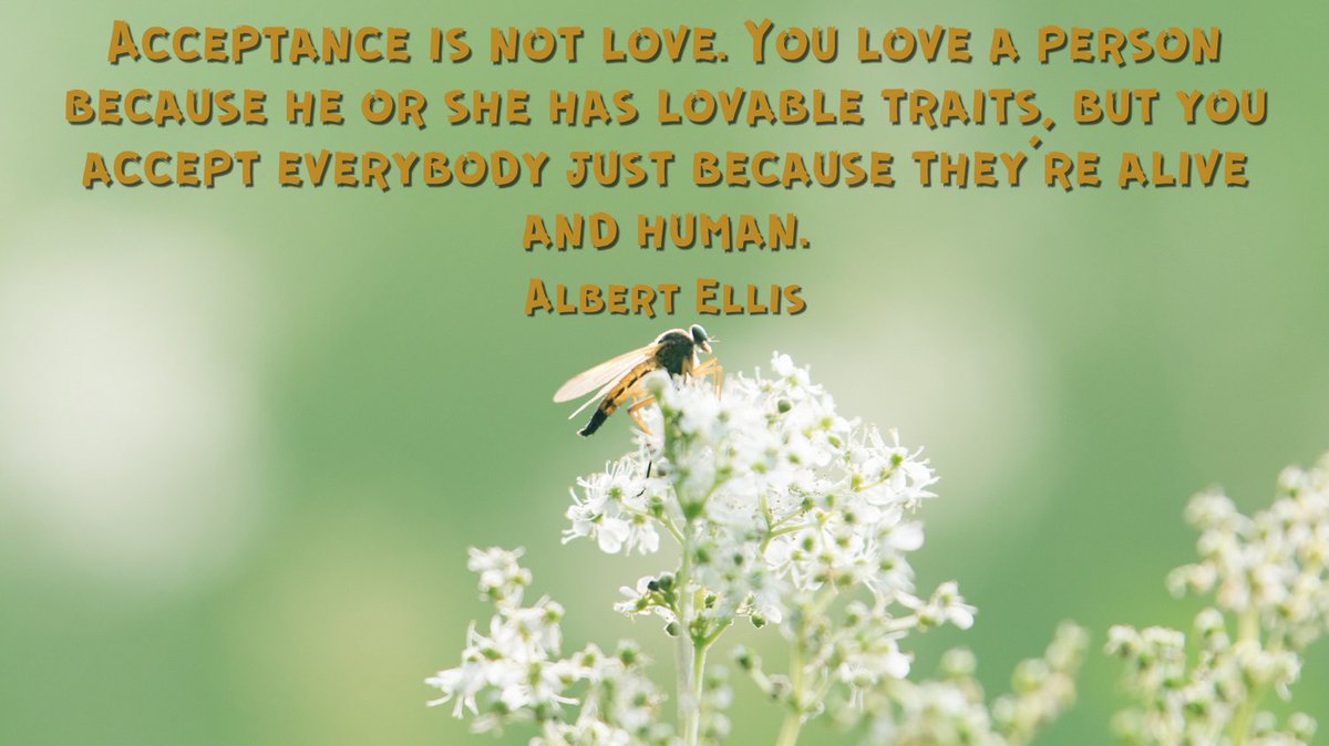 Acceptance is not love. You love a person because he or she has lovable traits, but you accept everybody just because they're alive and human.
Albert Ellis
#RadicalAcceptance
#SharingSaturday