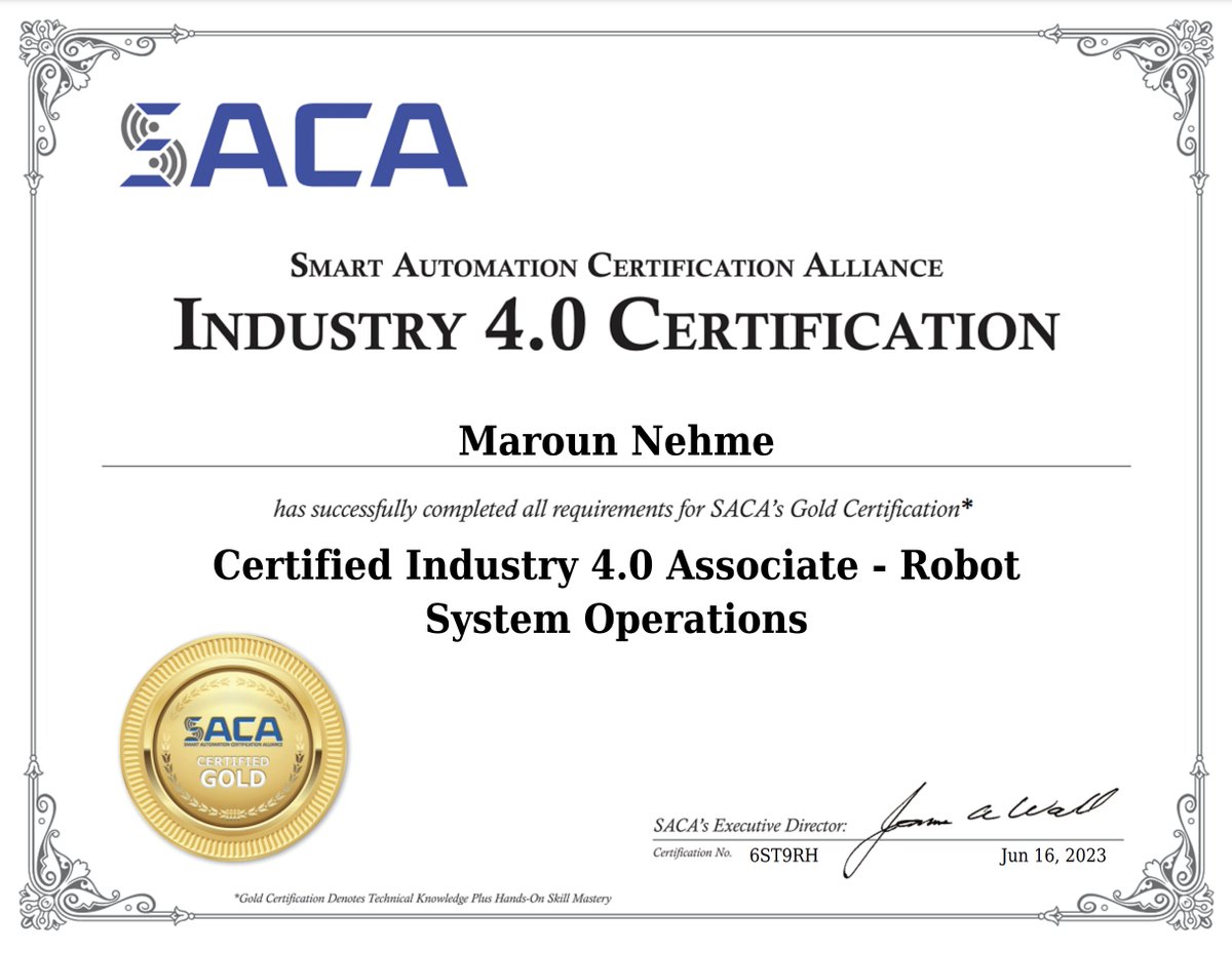 Bphs_ARM's tweet image. I am beyond excited to have earned these @SACAcerts. My students can now earn up to 7 SACA Gold #Industry40 certifications & the @NOCTI1 @FANUCAmerica Certified Robot Operator with #ROBOGUIDE Certificate! @BuenaParkHS is quickly becoming the #automation training hub of SoCal!