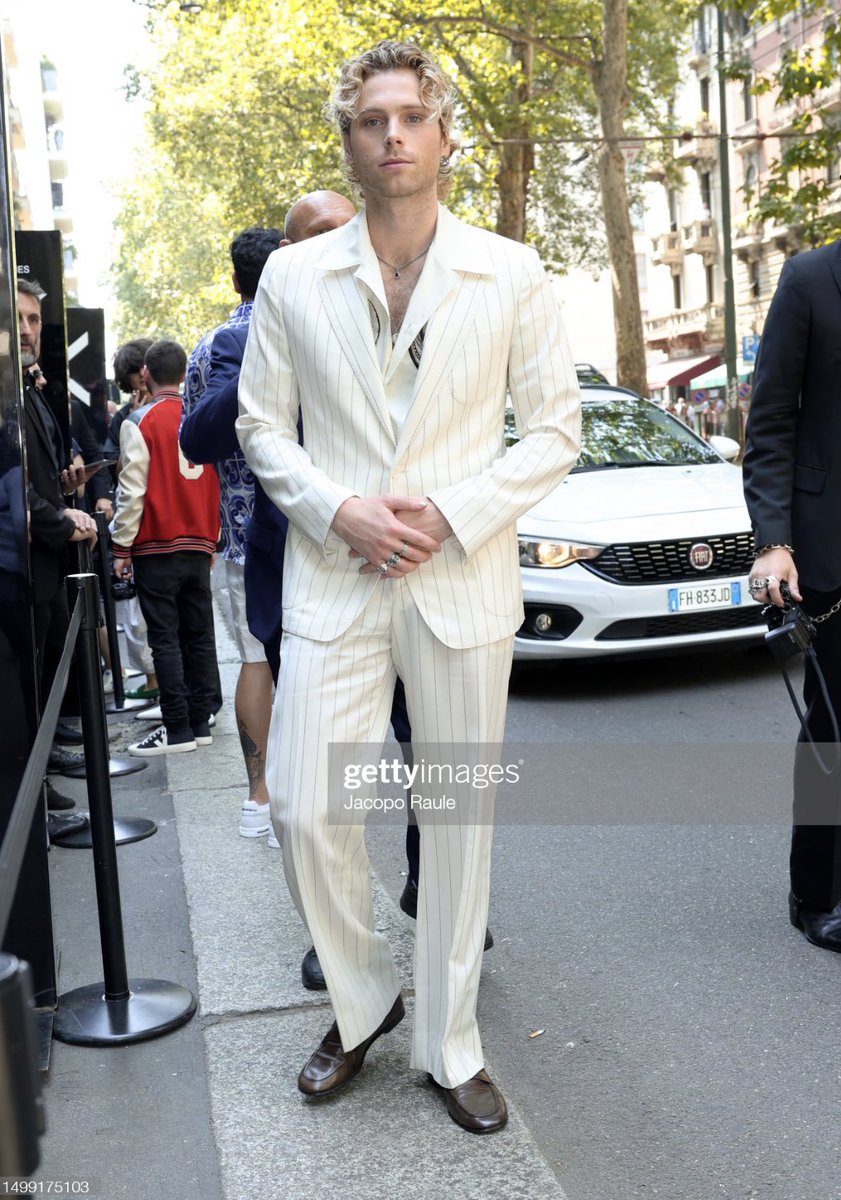 Luke Hemmings today at the Dolce & Gabbana Summer Show for Milan Fashion Week