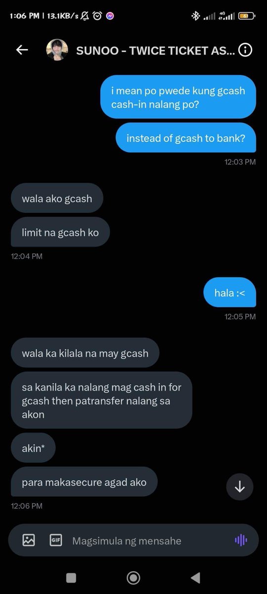 jhyunoscart's tweet photo. HELP RT !!!

posting this for awareness !! my friend’s friend got scammed by @sunooticketing so pls if may plano makipag transact sa kanya ‘wag na. please please ingat po tayo sa mga ganitong tao na di marunong lumaban nang patas. #TWICE_5TH_WORLD_TOUR_BULACAN https://t.co/qZLjcIsmVT