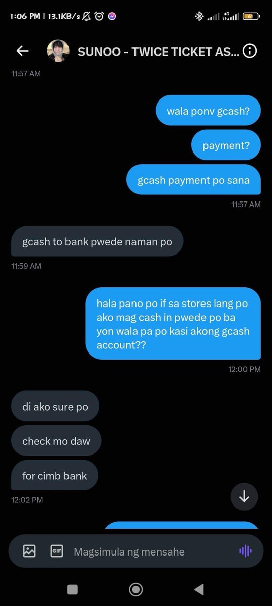 jhyunoscart's tweet photo. HELP RT !!!

posting this for awareness !! my friend’s friend got scammed by @sunooticketing so pls if may plano makipag transact sa kanya ‘wag na. please please ingat po tayo sa mga ganitong tao na di marunong lumaban nang patas. #TWICE_5TH_WORLD_TOUR_BULACAN https://t.co/qZLjcIsmVT