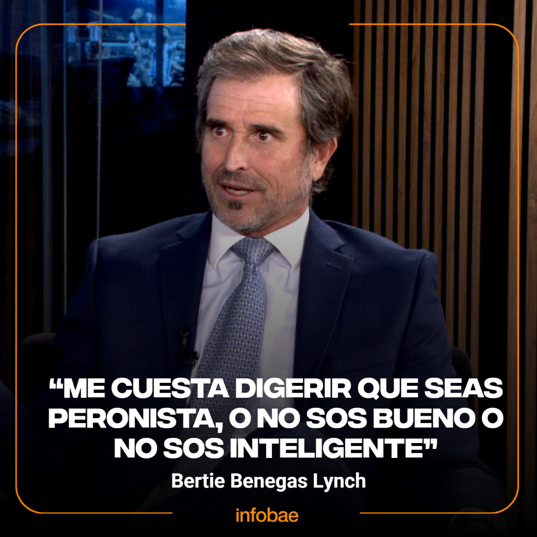 infobae's tweet image. Bertie Benegas Lynch: “Me cuesta digerir que seas peronista, o no sos bueno o no sos inteligente” bit.ly/46cBYbx