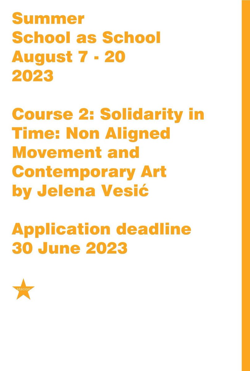 StacionCCA's tweet photo. 📣announcing two new courses with the second #Opencall for #SummerSchoolasSchool 2023!!! led by our faculty ..#JelenaVesić and #JulietaAranda
Deadline for this round is June 30
For more info
https://t.co/0IJbaB6hNY…
#nonalignedmovment #contemporaryart #negotiations #contactzone https://t.co/zSdCxfIwoe