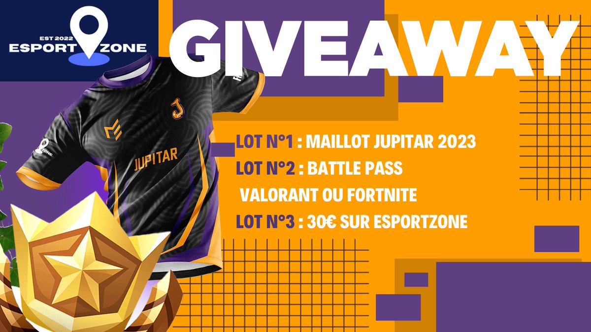 #GIVEAWAY 

Pour participer : 

-Follow <a href="/EsportJupitar/">JUPITAR</a> ✅
-RT ♻️
-@ 2 ami(e)s 🫂

TAS le : 02/07/2023 

3 Gagnants ! 

#JRonSpace