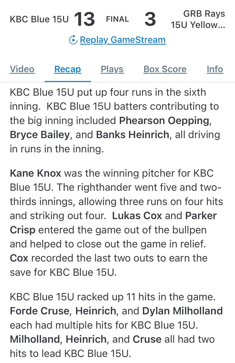 KBC_Blue15u (@kbc_blue2026) on Twitter photo Game 2 #bullpentournaments <a href="/kaneknox7/">Kane Knox</a> ⚾️ 💪🏼👌🏼 And bats were ☄️ @OeppingPhearson <a href="/BBailey608/">Bryce Bailey</a> <a href="/HeinrichBanks/">Banks Heinrich</a> <a href="/DylanMilholland/">Dylan Milholland</a> <a href="/cruse_forde/">Forde Cruse</a> Game 2 #bullpentournaments <a href="/kaneknox7/">Kane Knox</a> ⚾️ 💪🏼👌🏼 And bats were ☄️ @OeppingPhearson <a href="/BBailey608/">Bryce Bailey</a> <a href="/HeinrichBanks/">Banks Heinrich</a> <a href="/DylanMilholland/">Dylan Milholland</a> <a href="/cruse_forde/">Forde Cruse</a>