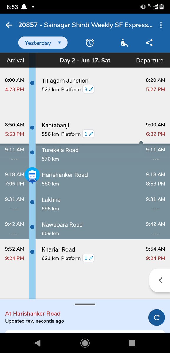 KirtiKumarArora's tweet photo. @drm_raipur @DRMSambalpur @RailwaySeva @AshwiniVaishnaw @narendramodi Train is at Harishankar Road for almost two hours. Already 11:38 hrs delayed. No punctuality. Is it going to arrive at DURG or not ? What's the current status ? PNR- 6419669467. Please take action and reply. https://t.co/Smot8DrWma