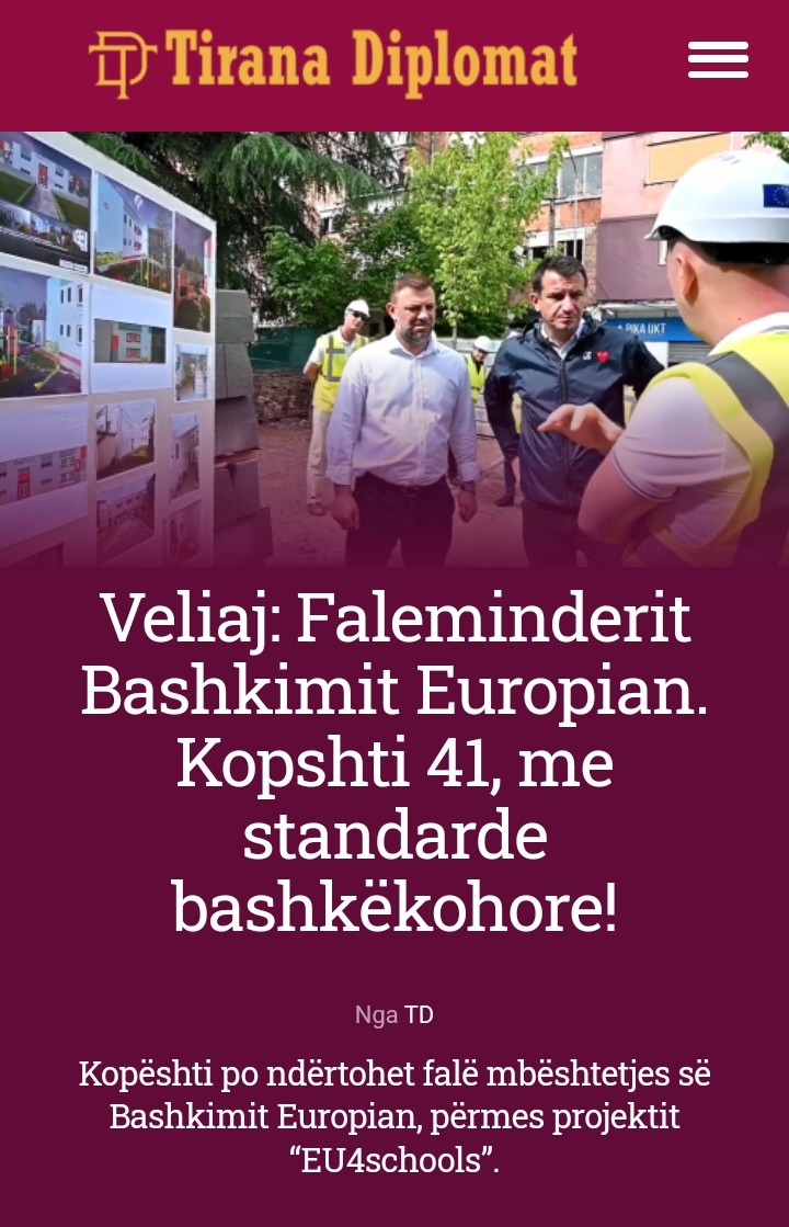 Veliaj: Faleminderit Bashkimit Europian. Kopshti 41, me standarde bashkëkohore!

***

Kopështi po ndërtohet falë mbështetjes së Bashkimit Europian, përmes projektit “EU4schools”.

@erionveliaj

tiranadiplomat.com/2023/06/17/vel…